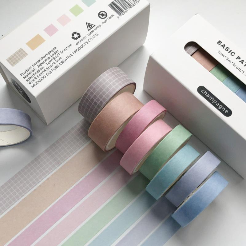 8pcs Pure Color & Plaid Paper Washi Tape Set 15mm 10mm Basic Pattern Adhesive Masking Tapes Home DIY Decoration Stickers A6163