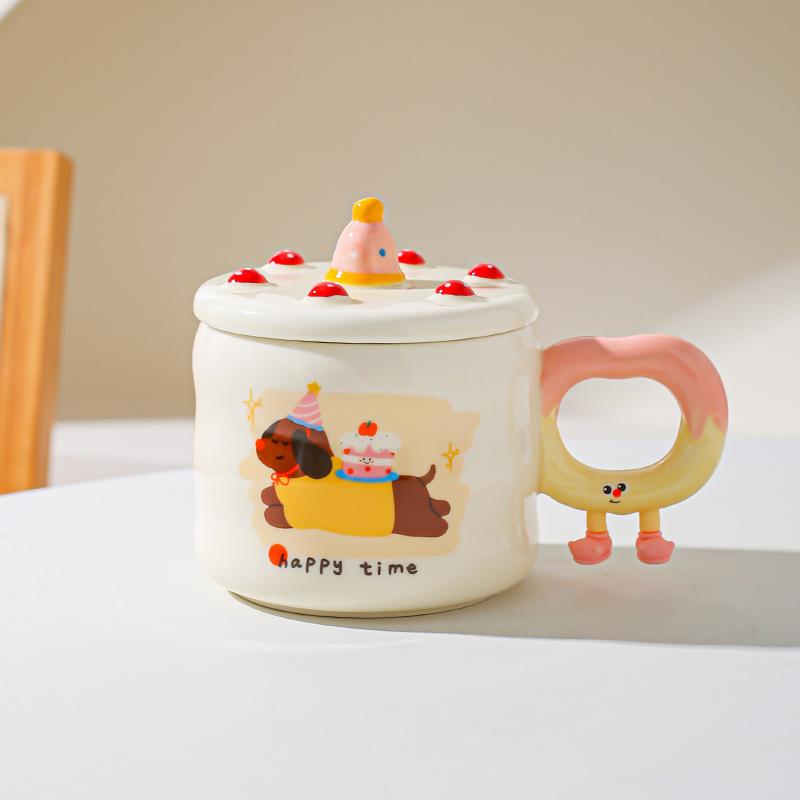 Креативная милая мультяшная кружка для торта на день рождения, керамическая, в подарок, для дома, для кофе, для воды, парная