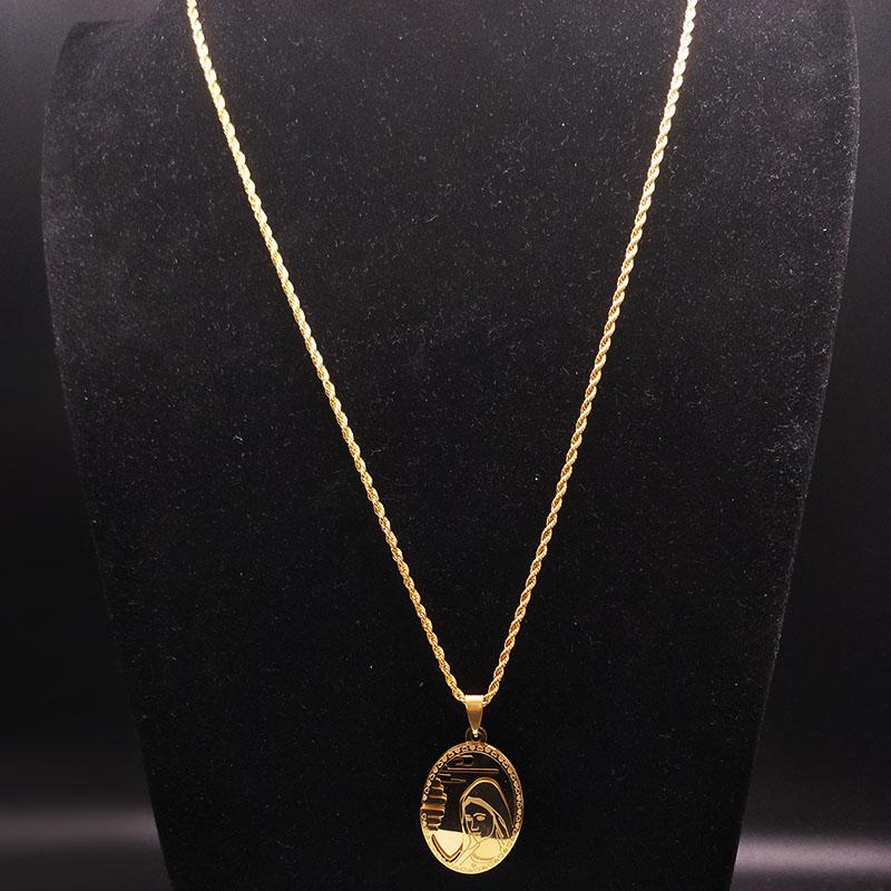 Длинное ожерелье из нержавеющей стали Девы Марии, мужское ювелирное золотое колье-чокер в стиле хип-хоп, ожерелье для мужчин N17850