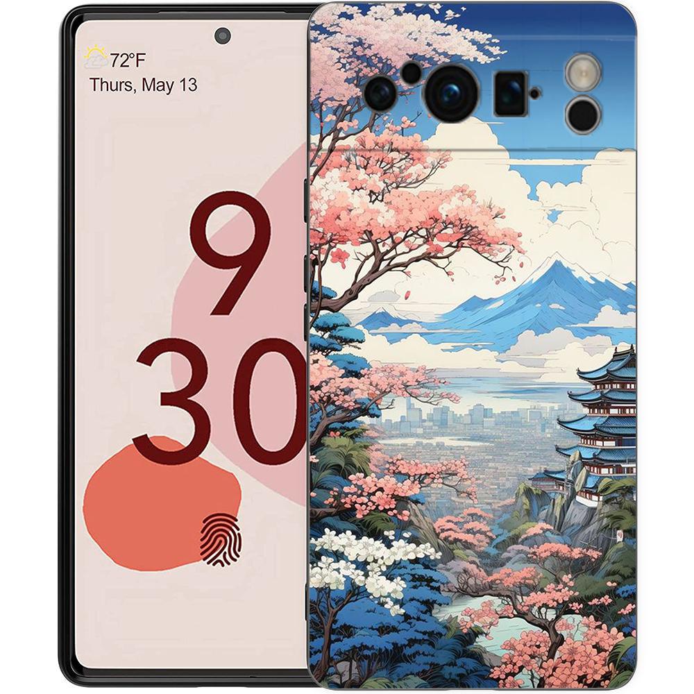 Японский пейзаж Чехол для телефона Для Google Pixel 8 7 6 Pro 8A 6A 7A 5G Мягкий силикон Ударопрочный ТПУ Черный Чехол Fundas