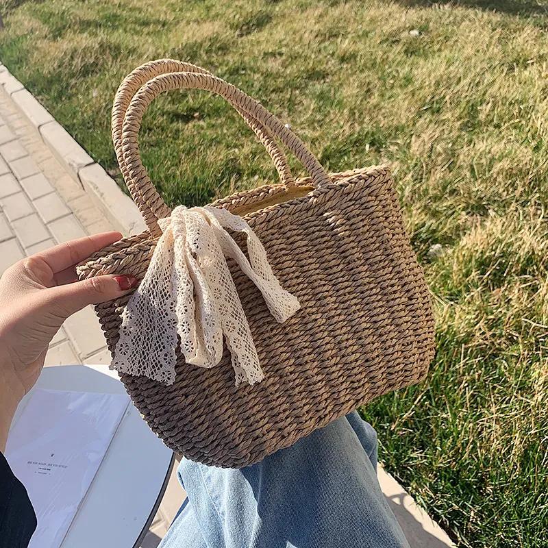 Женская соломенная сумка из ротанга, тканая соломенная сумка ручной работы, новые сумки через плечо с лентой