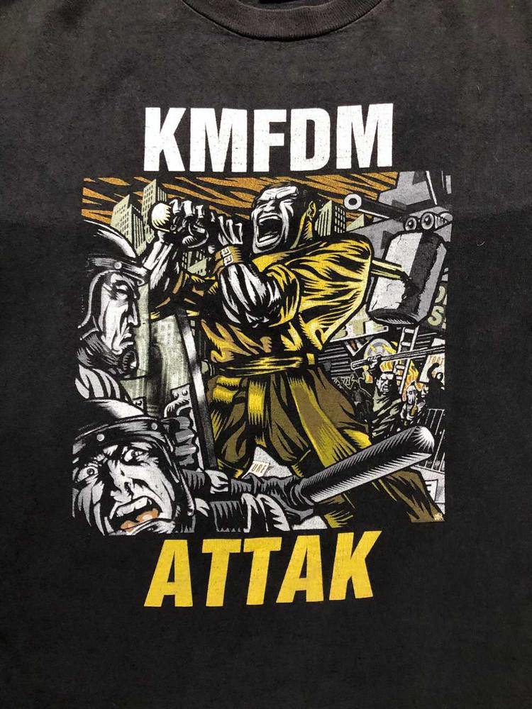 KMFDM Группа Attak Подарок для фаната Унисекс Хлопковая футболка Полный размер Унисекс футболка