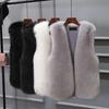 Women Imitation Fur Vest V-neck Sleeveless Open Front Plush Texture Solid Color Waistcoat Winter Thickened Vest Coat