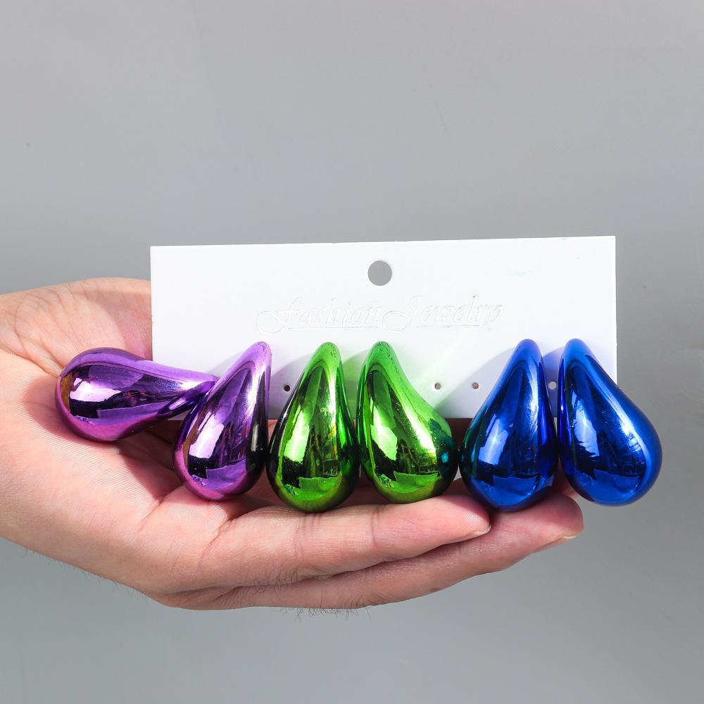 Extra Large 3pair Acrylic Chunky Waterdrop Earring Dupes for Women Metallic Color Teardrop Y2K Earring Hoops Jewelry Lightweight