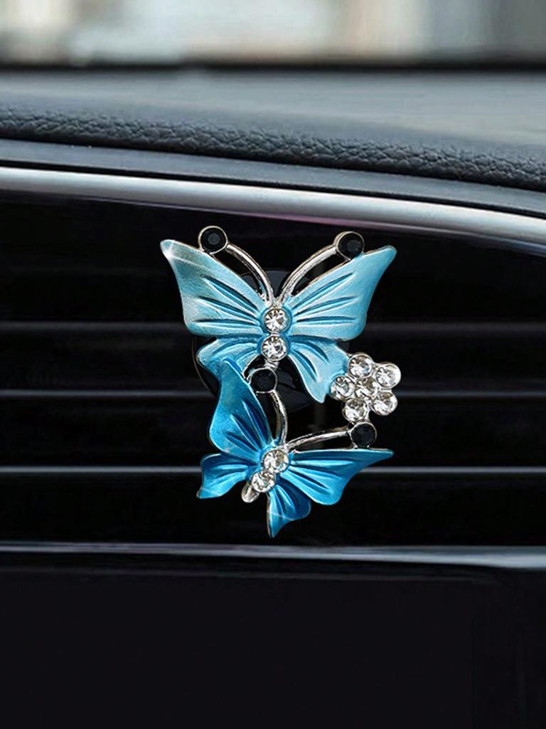 Car Air Vent Butterfly Clip, Gradient Pink Purple & Blue Design, Metal Clip for Car AC Vents, Vehicle Interior Decoration Access