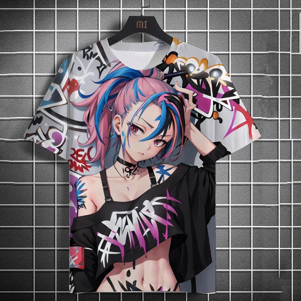 Мужская футболка с рисунком девушки из аниме, 3D-печать, короткий рукав, уличная хип-хоп модная футболка, удобная повседневная мужская футболка
