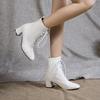Fashion Lace Up Lady Boots Women's Low Shoes Winter Footwear Mid-Calf Autumn 2025 Rock White High Heel Concise Cross-tied Lace Up Women