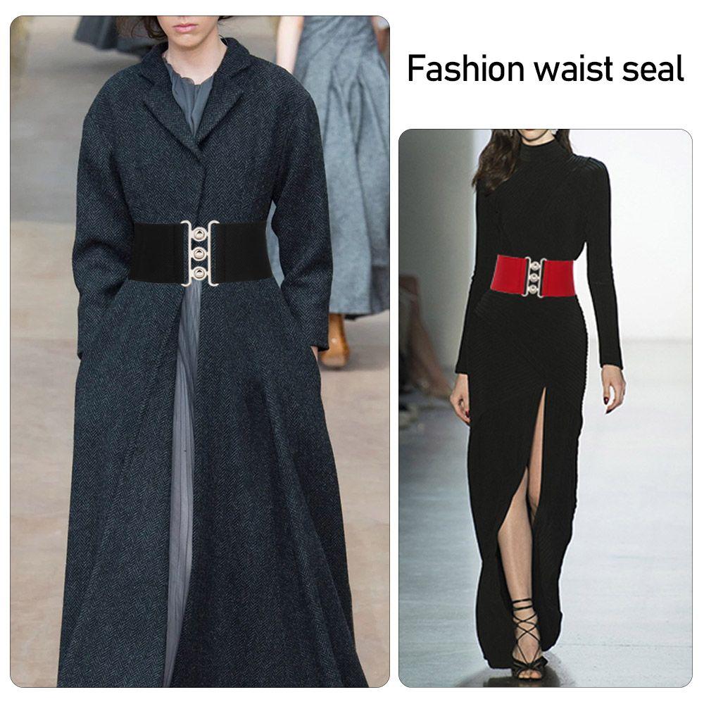 Женское повседневное широкое эластичное платье с поясом на талии, пояс с металлической пряжкой