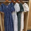 Japanese Style Women's Print Puff Sleeve Short Dress - New Spring/Summer Waist Slimming