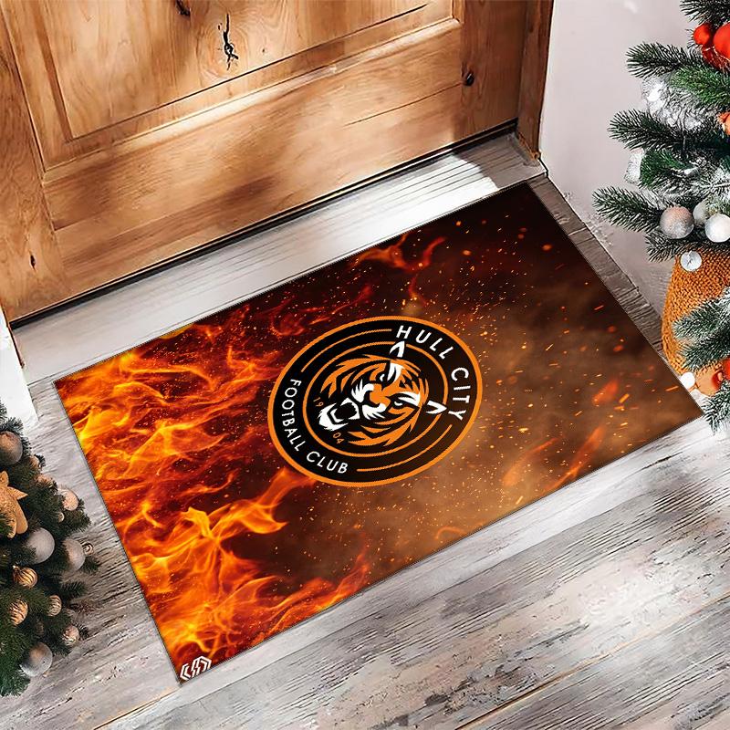 Hull City Football Print Crystal Velvet Rug, Comfortable Water Absorbent Non Slip Indoor Floor Carpet
