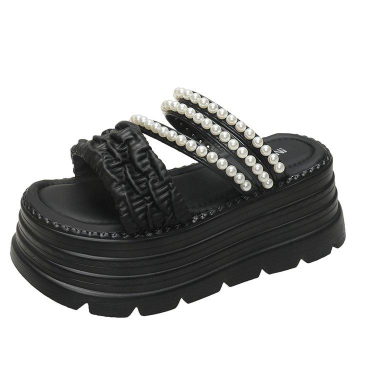 Fashion 9CM Summer Casual High Platform Sandals Women Buckle Strap Slippers Thick Bottom Pearl Sandalias Woman Chunky Beach Shoes Mujer