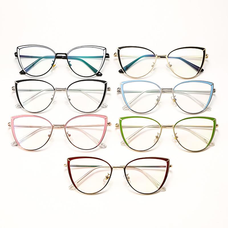 6221 Модные очки Cat's Eye Metal Spring Leg Flat Glasses 2025 Новые персонализированные простые и тонкие очки с защитой от синего света