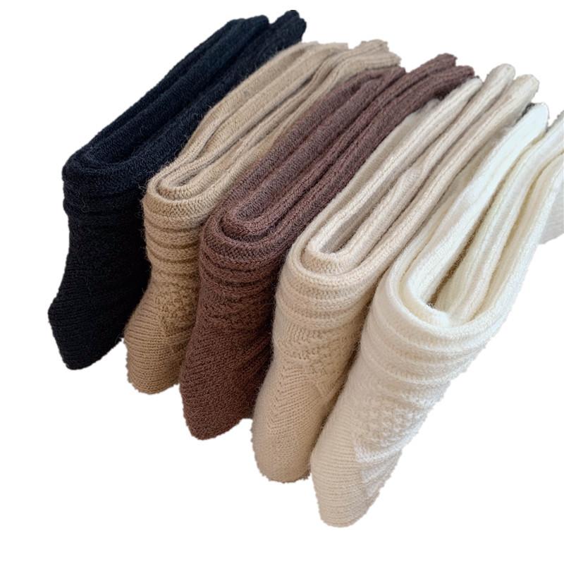 Толстые носки средней длины с ромбовидной сеткой, женские, белые, утолщенные, теплые, однотонные, повседневные, хлопковые носки в стиле колледжа