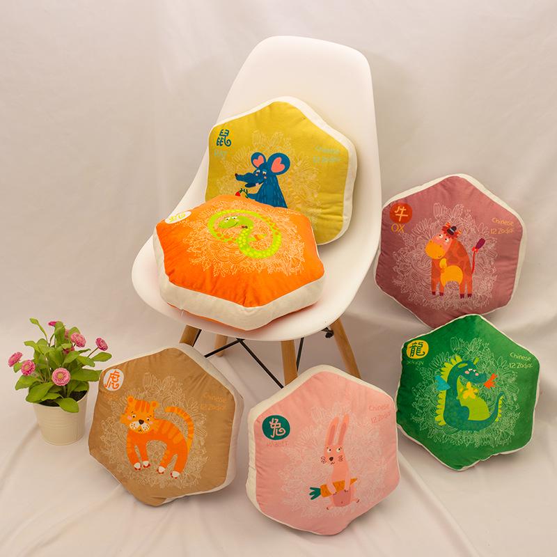 Шестиугольная подушка Двенадцать знаков зодиака Подушка-сердечник Мультяшная Кристальная Супермягкая Тканевая Подушка Домашняя Прикроватная Спинка