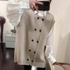 Vest for Women Cotton Winter Sleeveless Tops Knitted Sweater Vest Thickened Double Row of Buttons Casual V-neck Vest