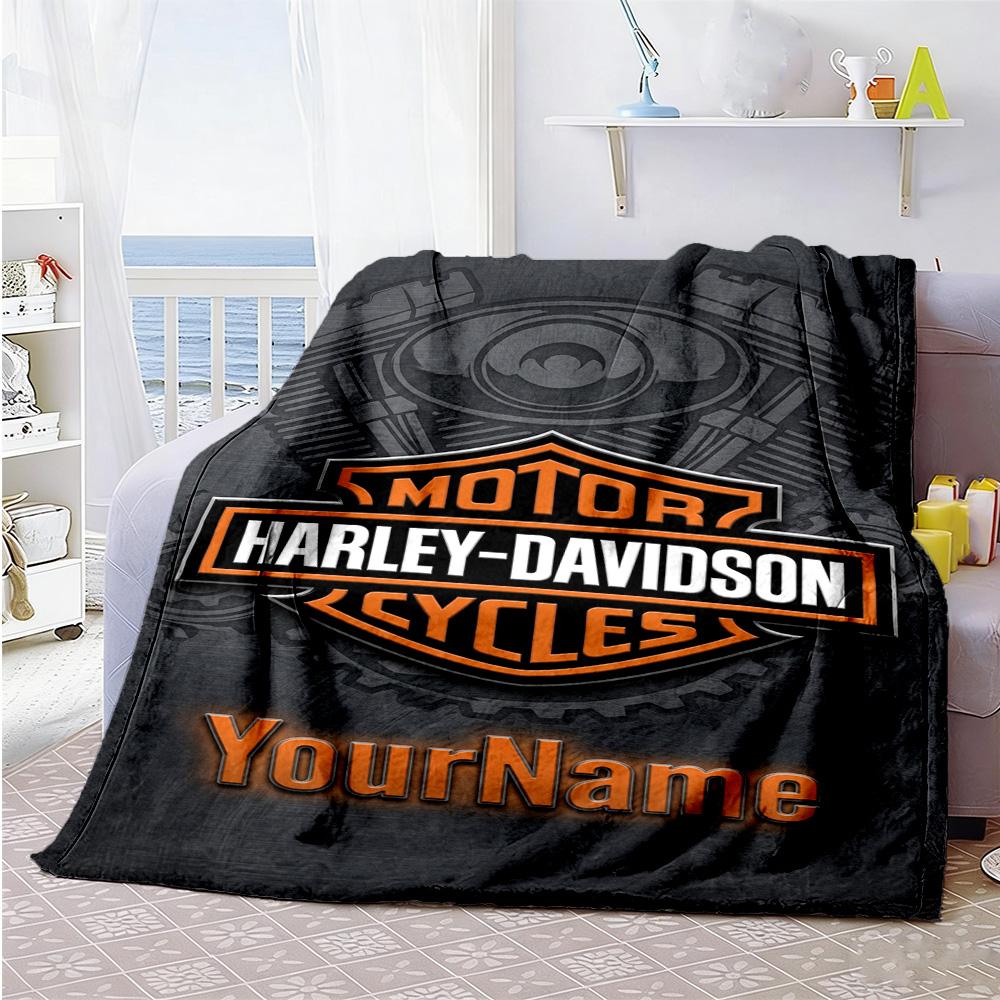 Harley-davidson Motorcycles Customize Text Blanket Cozy Personalized Blanket Soft & Cozy Versatile for Couch Living Room Picnics Home Decor