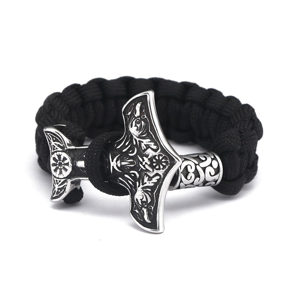 Нержавеющая сталь Nordic Viking Raven Thor's Hammer Зонтик Веревка Браслет Мужские ювелирные изделия 