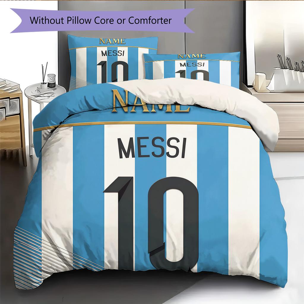 Custom Name Lionel Messi Pattern Bedding Quilt Set Home Decoration Gift (1 * duvet cover + 2 * pillowcase without core)