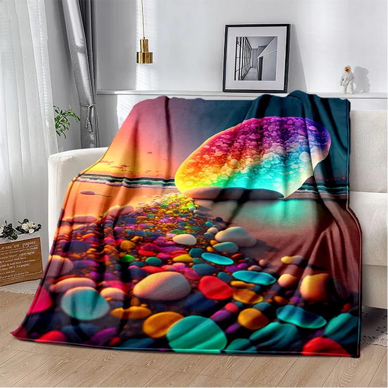 2025 New Style Beauty Colorful Pebble Road Beach Stone Scenery Blanket,Soft Throw Blanket for Home Bedroom Bed Sofa Cover Kids