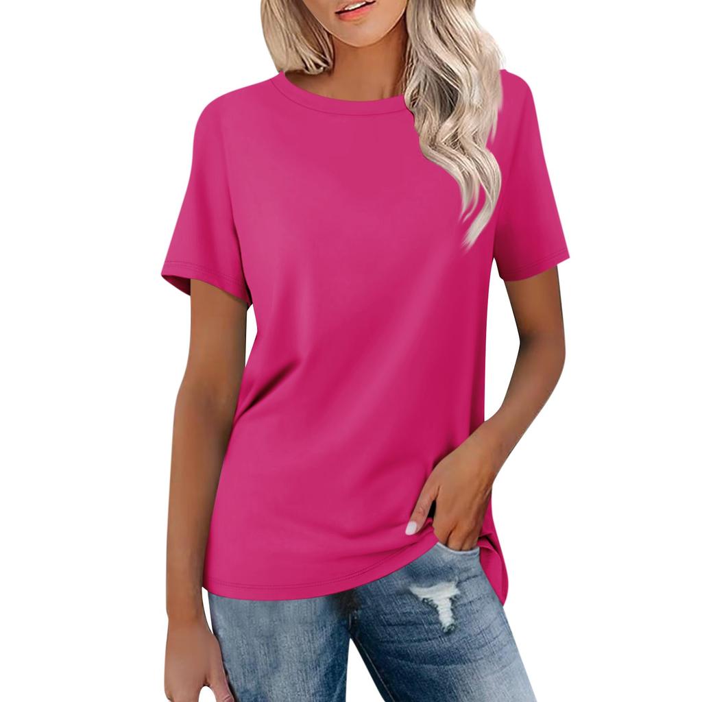 Женская модная повседневная однотонная блузка с круглым вырезом и коротким рукавом