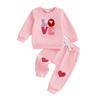 Citgeett Spring Valentine's Day Toddler Baby Girl Outfit Letter Embroidered Long Sleeve Sweatshirt Love Heart Embroidered Pants
