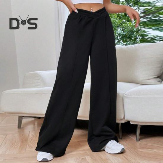 Женские брюки V-образной формы с высокой талией, прямые, широкие, длинные брюки, однотонные, свободного кроя, спортивные брюки для повседневной носки