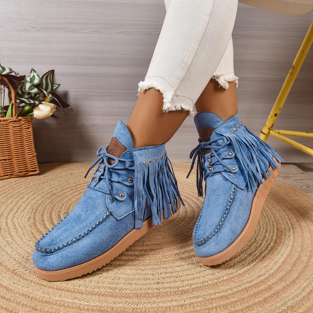 Vintage Women Ankle Boots Retro Outdoor Casual Shoes Fringe Winter Comfortable Luxury Women Shoes Round Toe Snow Boots Ladies