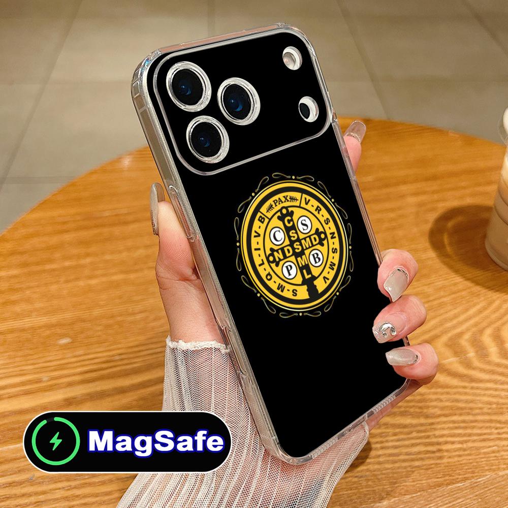 Чехол для мобильного телефона с медалью Святого Бенедикта для iPhone 17 16 15 14 13 12 11 Air Pro Max Plus Mini Magsafe Прозрачный Цветной Чехол Чехол