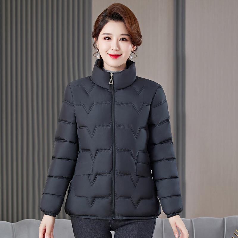Middle-aged and Elderly Women's Casual Winter Slim Thin Down Cotton-padded Jacket Coat
