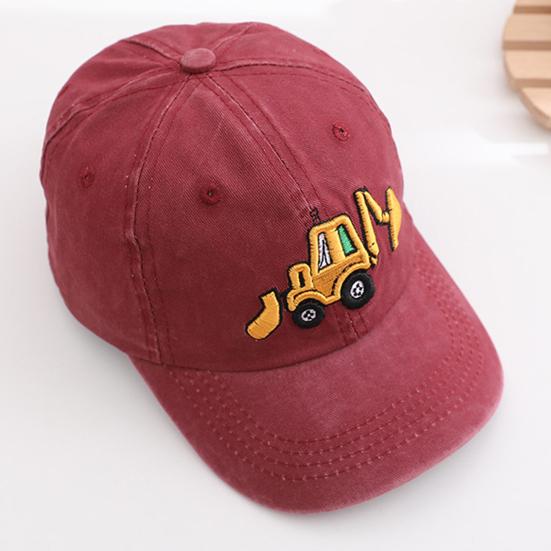 Детская шляпа унисекс, мытая бейсболка в стиле ретро, ​​мультяшный экскаватор, вышивка, с длинными полями, защита от солнца, защита от солнца, уличный головной убор, шляпа от солнца