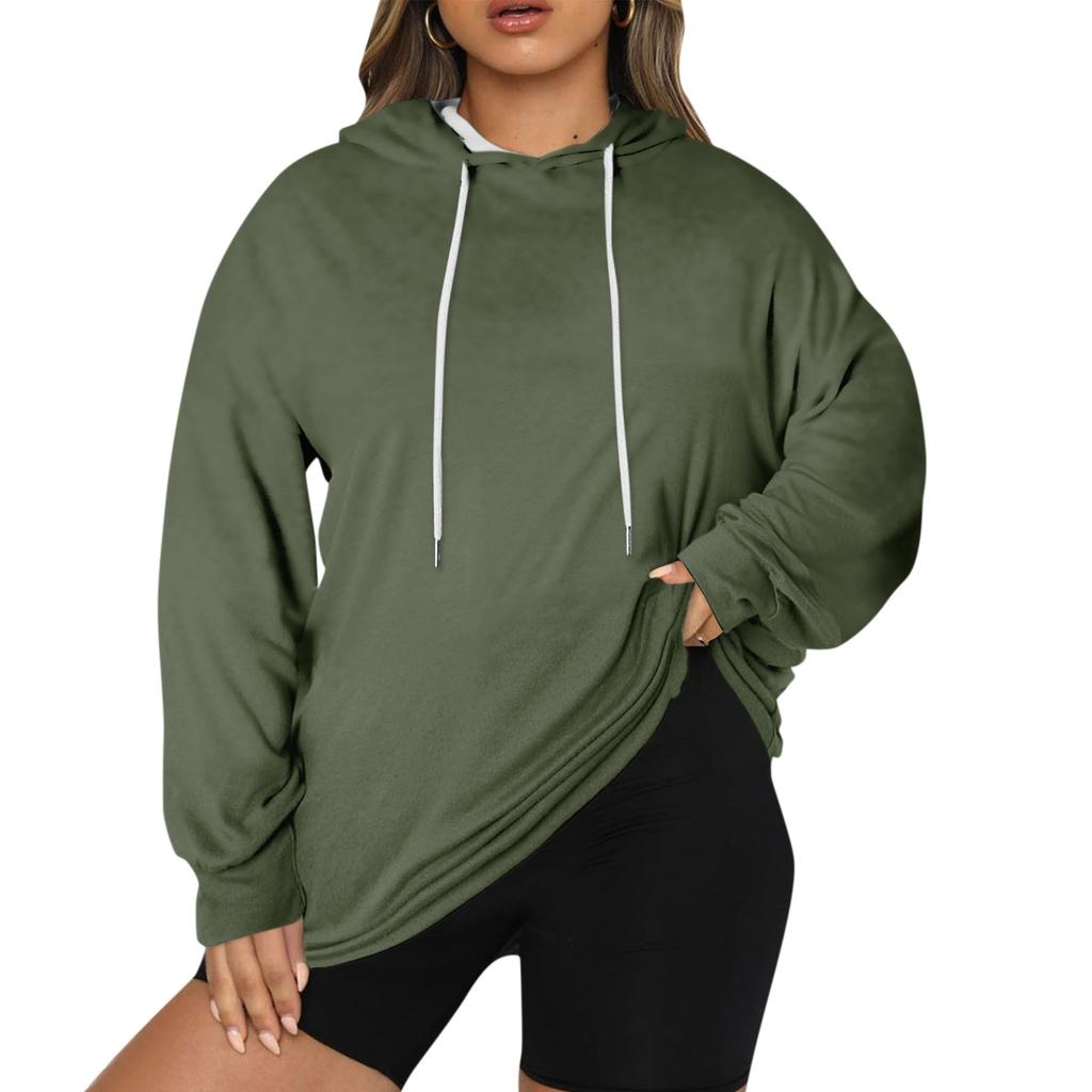 Женский пуловер больших размеров с капюшоном, однотонная толстовка с длинным рукавом и капюшоном