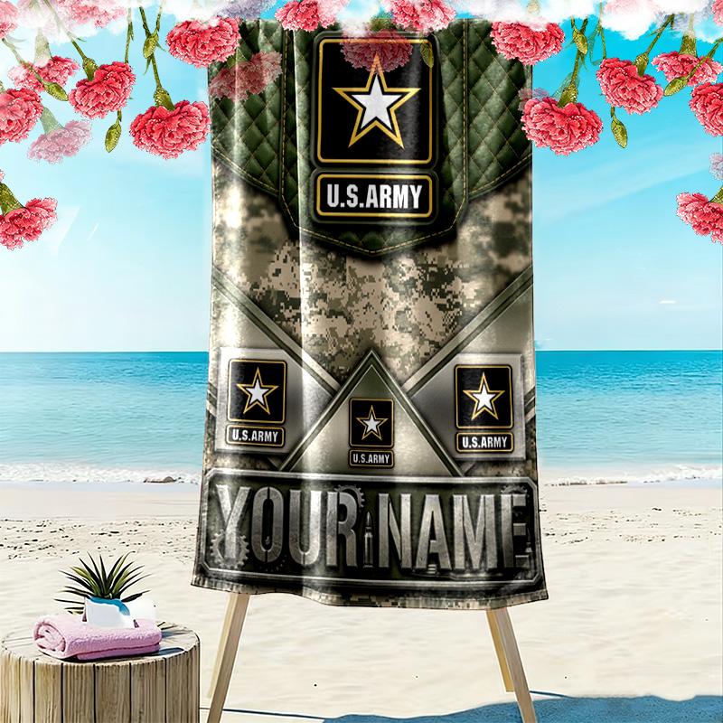 Name Custom US. Army Print Beach Towel, Large Soft Quick Dry Towel for Beach Camping Swimming