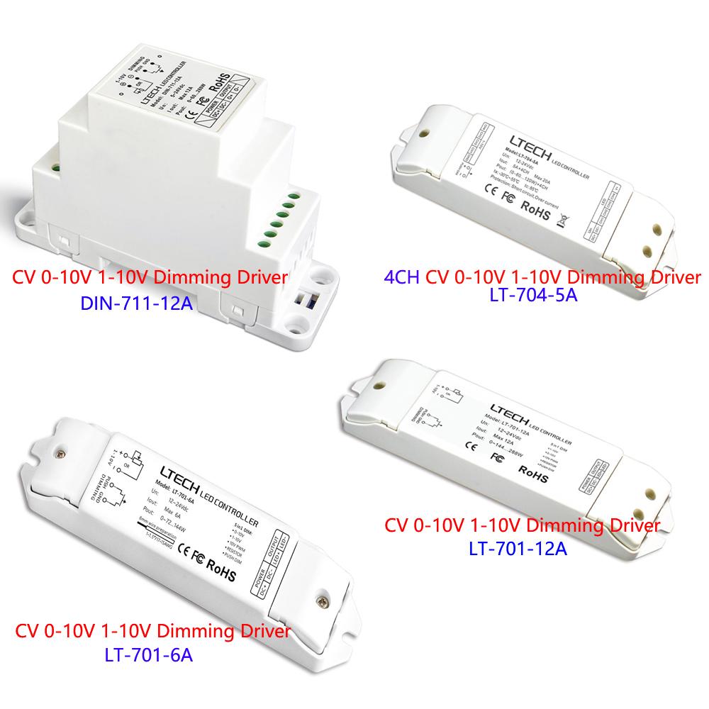 LTECH CV 0-10V 1-10V Dimmer Driver LT-701-6A/12A LT-704-5A DIN-711-12A Input DC12V 24V Control Single Color RGBW LED Strip Light