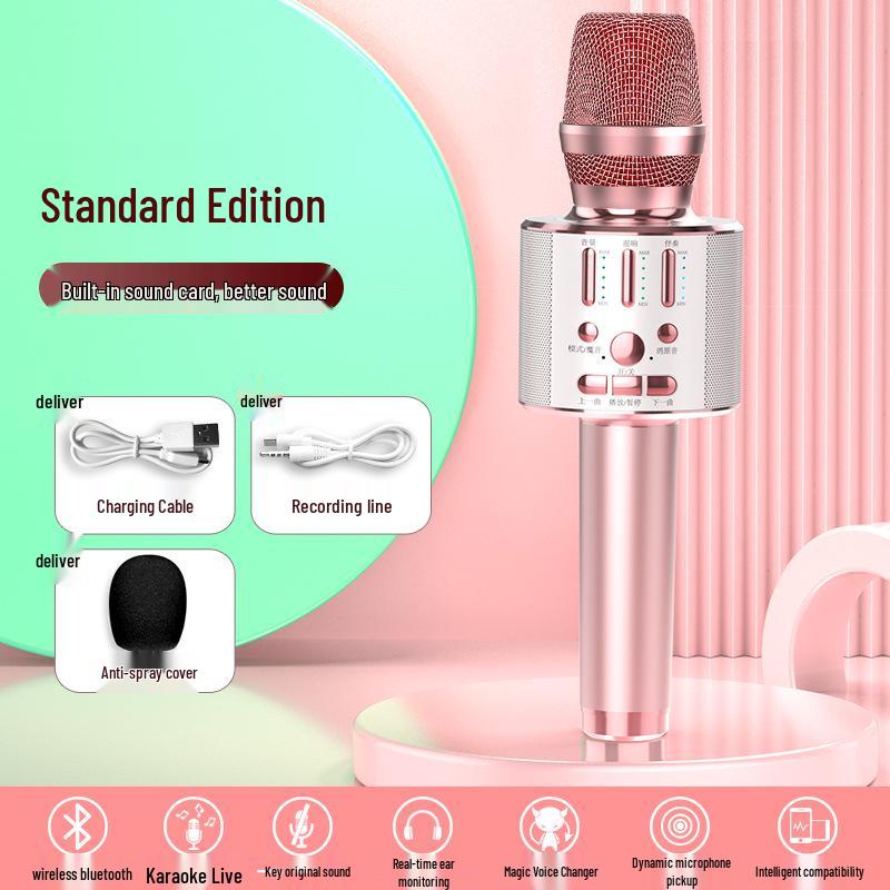 Wireless Bluetooth K-Song Microphone & Speaker with Built-in Sound Card for TV and Mobile