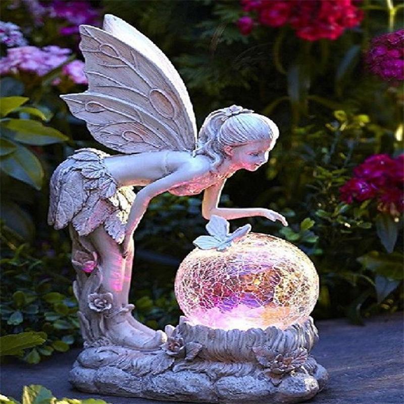 Светящаяся Смола Фея Девушка Украшения Сада Украшения Резьба Поделки Цветочная Фея Ангел украшения солнечные светодиодные светящиеся украшения