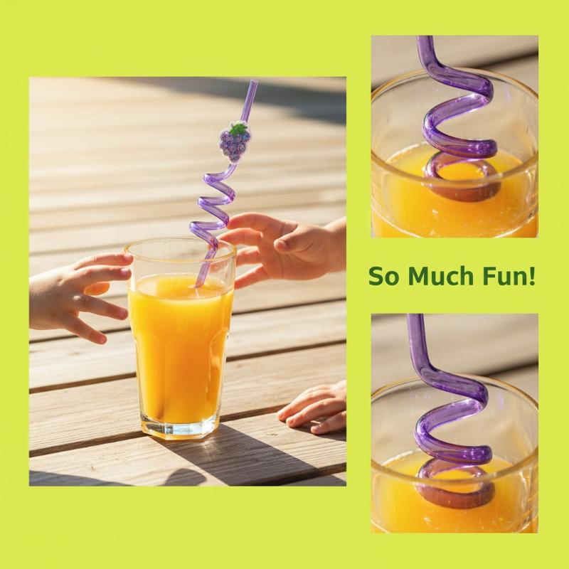 8/16-Pack Fruit-Shaped Straws: Reusable, Food-grade Plastic Spiral Drinking Straws, Perfect For Birthday Party Decorations
