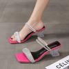 Women New Sandals Transparent Rhinestone Square Toe Slippers Female Clear High Heels Sandals Pumps Shoes Zapatos De Mujer 2024