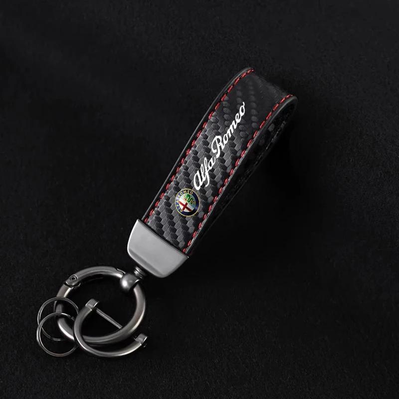 Car Stickers For Alfa Romeo Carbon fiber Car Key Chain Leather Keychain Ring For Alfa Romeo Giulia Stelvio Giulietta 156 159 147