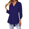 Женская шифоновая блузка с V-образным вырезом, рукав три четверти, повседневная офисная шифоновая блузка, рубашки, топы, свободные однотонные туники, топы