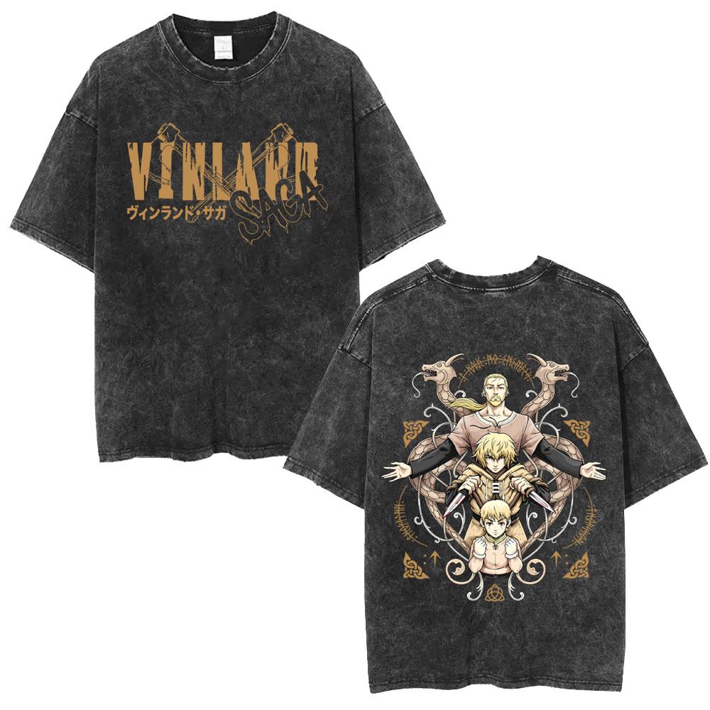 Anime Vagabond Miyamoto Musashi Washed Vintage T Shirt Men's Women Manga Casual Oversized T-shirts Male Fashion Retro Streetwear