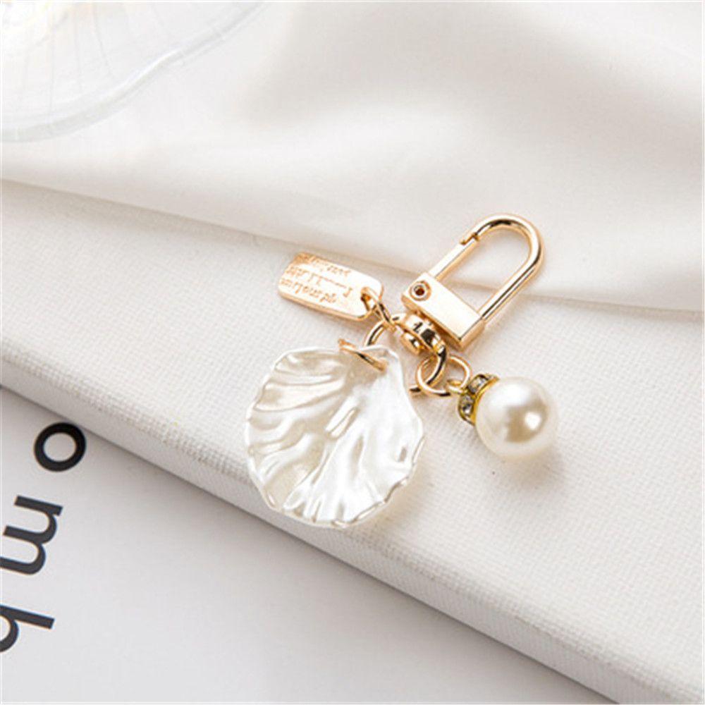 Jewelry Phone Bag Pendant Keyring Girls Golden Shell Keychain Metal Pearl
