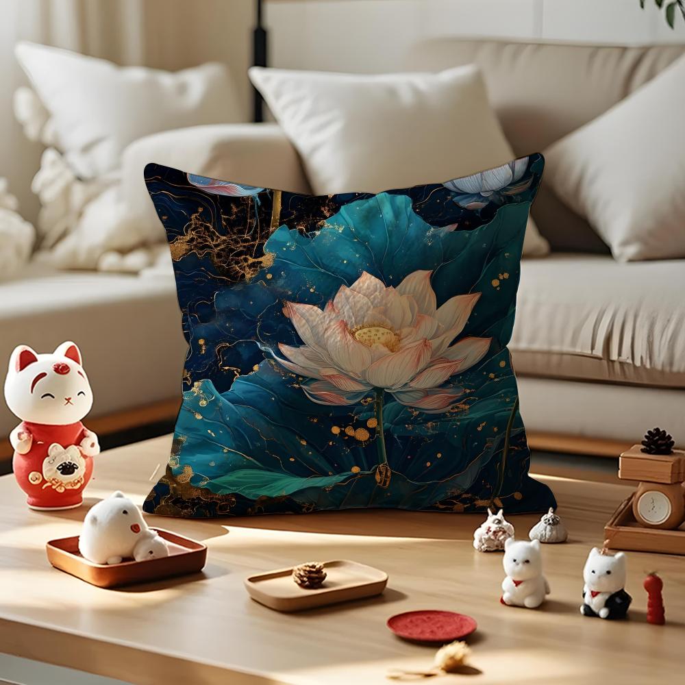 Fashion Lotus Cushion Cover Anti-dustmite Pillowcase Invisible Zipper Silky Short Plush Sofa Cushion Cover