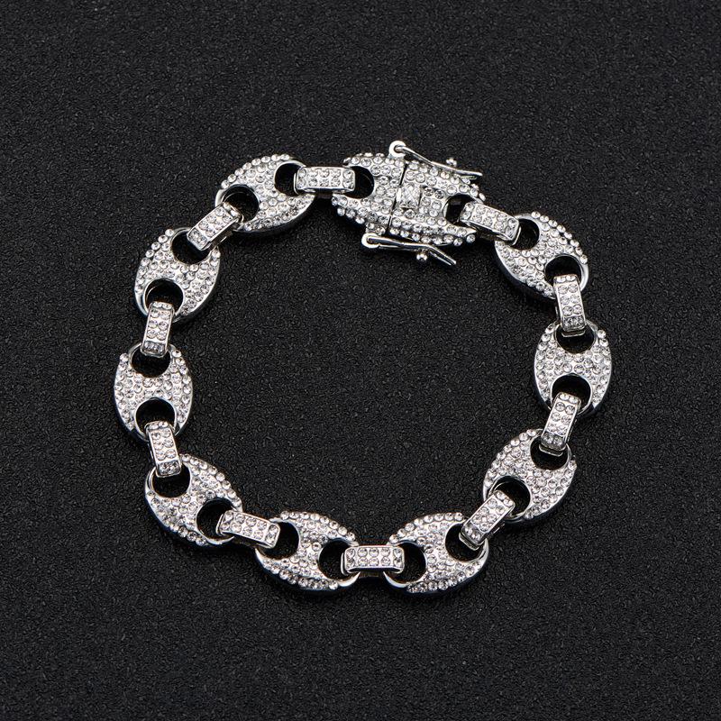 Унисекс Ретро Хип-хоп Украшения: Ожерелье-кубинская цепь с носом пятачком, полностью усыпанное бриллиантами