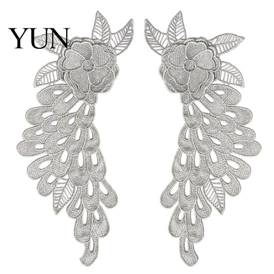 Wedding Dress Neckline Trim 2Pcs Embroidery Patches for Dress, Water-soluble Lace Applique, Floral Fairy Style Clothing Decor Motif Sew on Sticker,