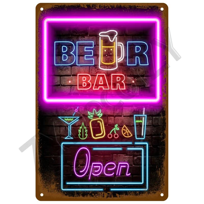 Vintage Cocktail Beer Metal Tin Signs Retro Bar Wall Decor Plaque for Pub Man Cave Kitchen