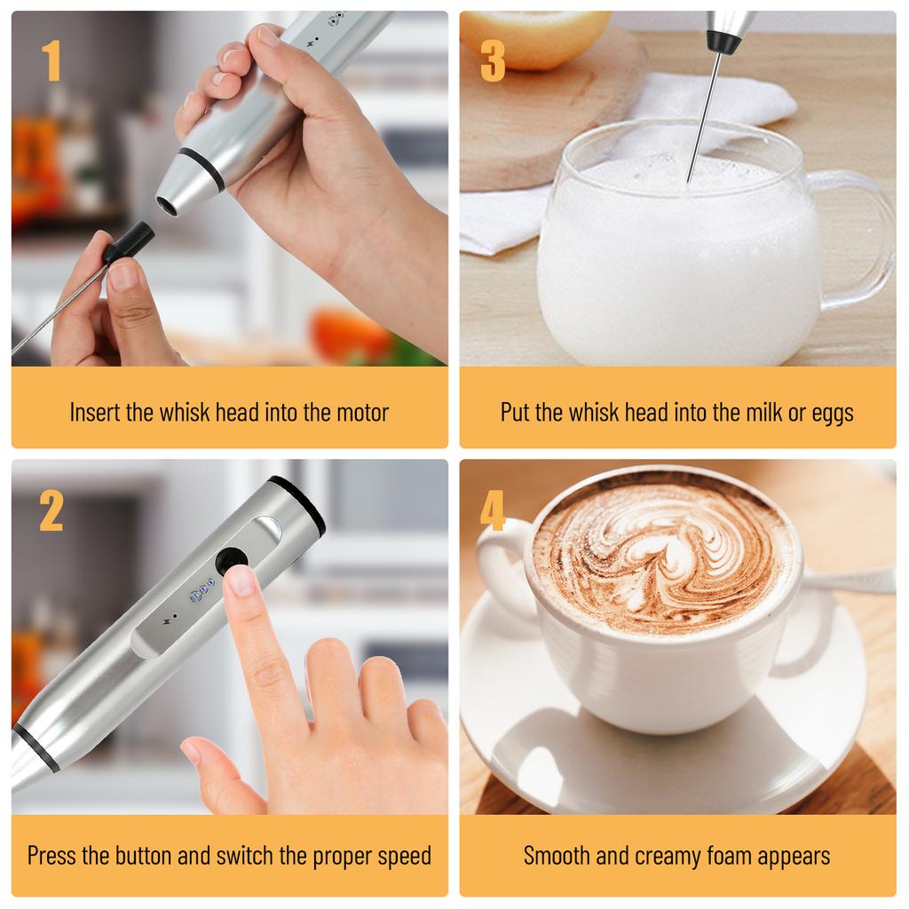 Electric Handheld Egg Whisk Milk Frother Foam Maker USB Rechargeable Mixer with 2 Stainless Steel