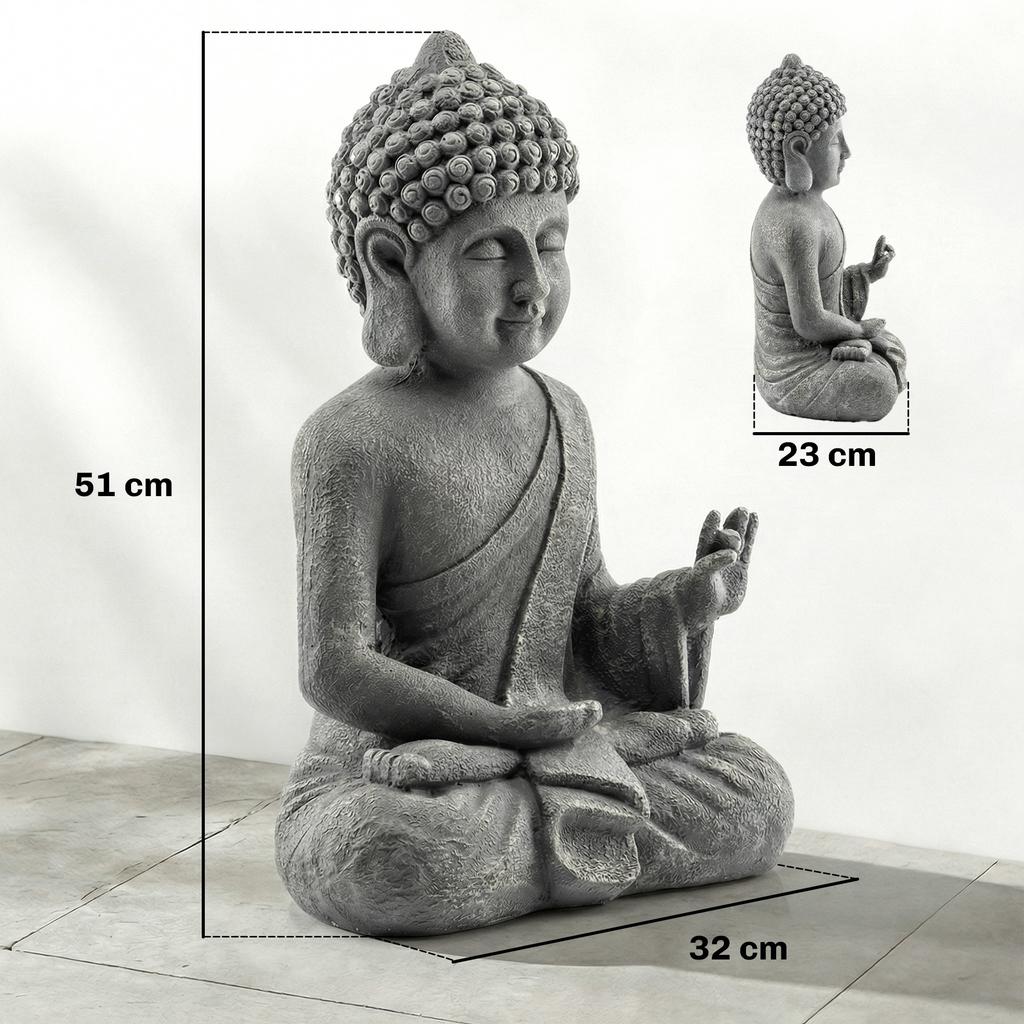 Garden Statue, Seated Buddha, Magnesium Oxide, 32 x 23 x 51 cm, Dark Grey