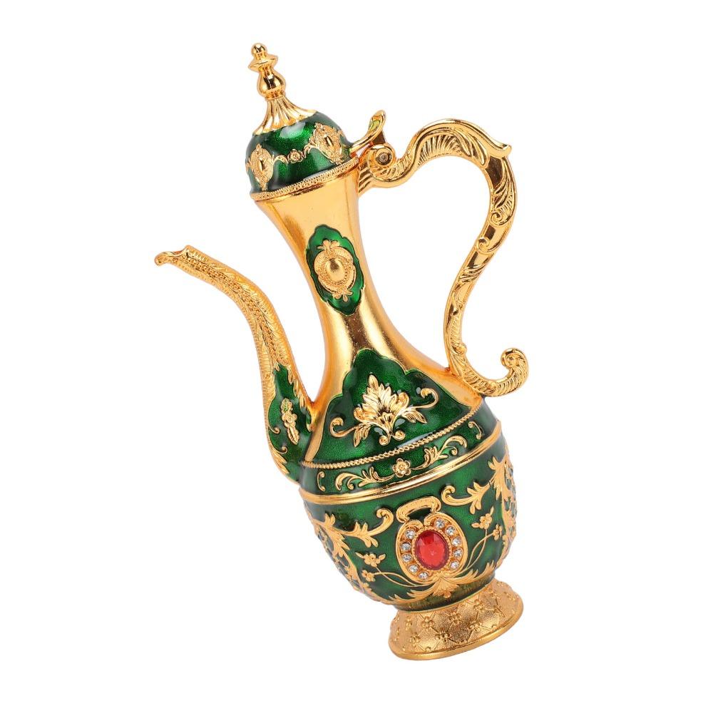 8PCS Zinc Alloy Wine Pot Kit Gold Green Turkish Tea Set Tea Sets Coffee Pot Set Home Party Decor