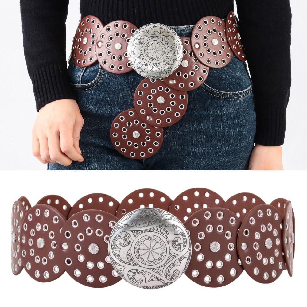 Western Style Disc Belt Y2K Wide Disc Belt Y2K Hollow Disc Belt Hollow Belt for Women
