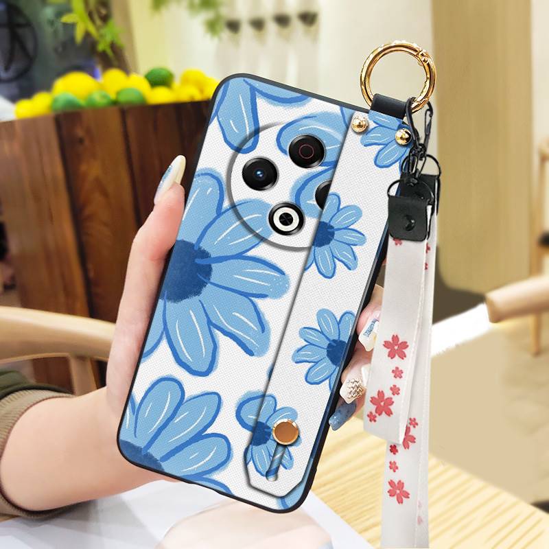 Back Cover Wristband Phone Case For Tecno Spark30 4G/KL6 Fashion Design Kickstand Silicone Anti-knock Protective Flower